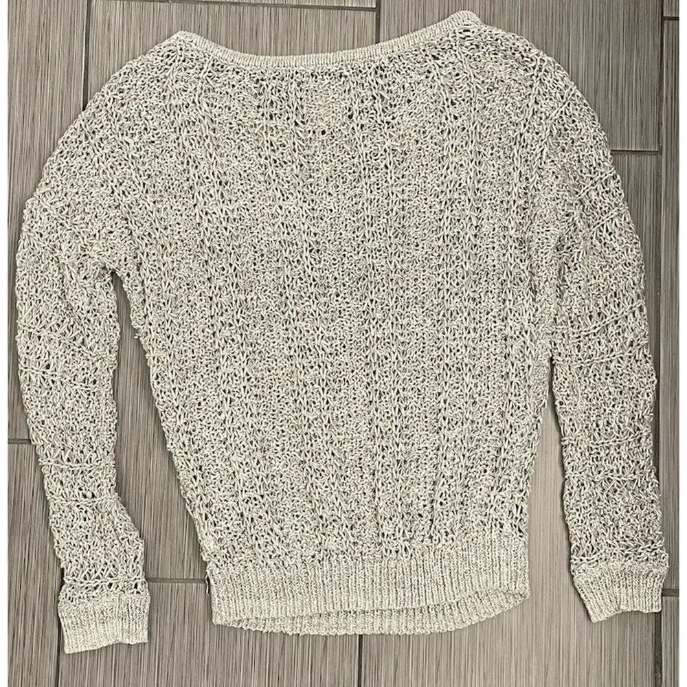 American Eagle Womens Heathered Gray Long Sleeve Open Knit Sweater Size Large